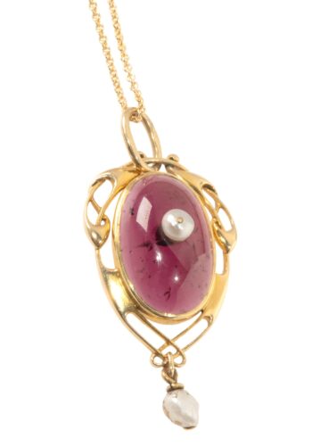Ca. 1900 - Gold pendant with garnet cabochon - Image 3