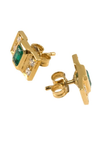 Ca. 1970 – Vintage earrings with diamonds and emeralds - Image 3