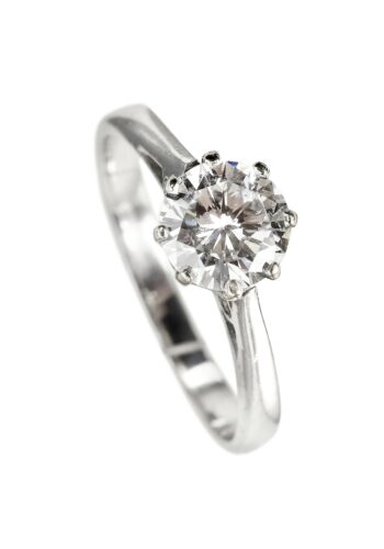 Vintage Verlobungsring mit Diamantsolitaire im Brillantschliff aus 18 Karat Weißgold