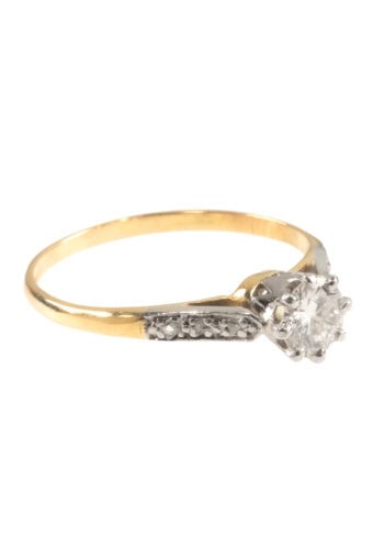 Ca. 1950 - Diamond solitaire vintage engagement ring, gold & platinum - Image 3