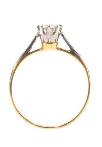 Ca. 1950 - Diamond solitaire vintage engagement ring, gold & platinum - Image 4