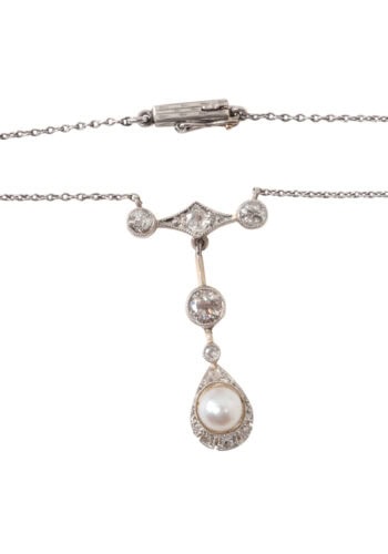 Ca. 1920 - Art Déco necklace with diamonds and pearl - Image 3