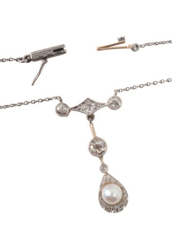 Ca. 1920 - Art Déco necklace with diamonds and pearl - Image 4
