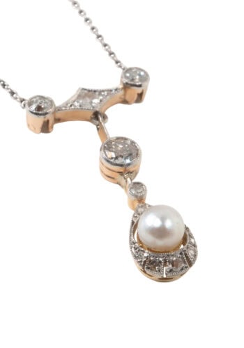 Ca. 1920 - Art Déco necklace with diamonds and pearl - Image 5