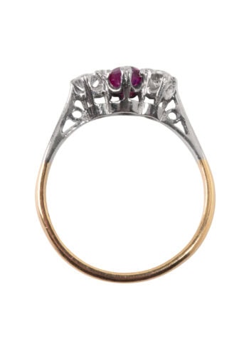 Ca. 1950 - Trilogy - Engagement ring with ruby & diamonds - Image 5