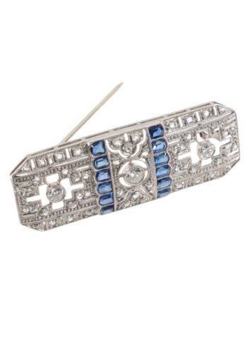 Ca. 1925 - Art Déco diamond brooch with sapphires - Image 3
