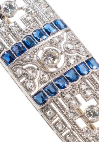 Ca. 1925 - Art Déco diamond brooch with sapphires - Image 5
