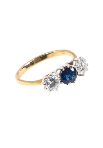 Ca. 1920 - Trilogy ring with diamonds and sapphire - Image 3