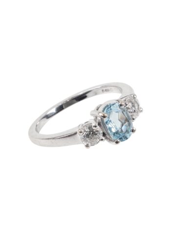 Ca. 1920 - Trilogy ring with diamonds and aquamarine - Image 3