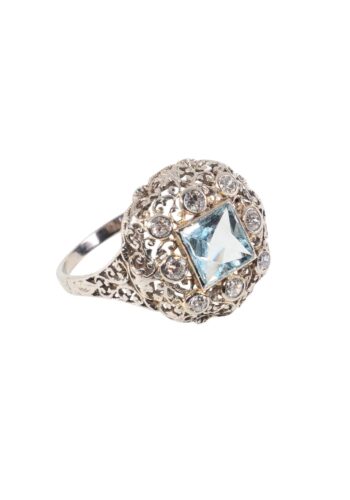 Ca. 1940 – Aquamarine ring with diamonds - Image 3