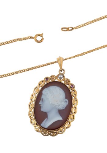 Ca. 1900 - Stone cameo pendant with chain - Image 4