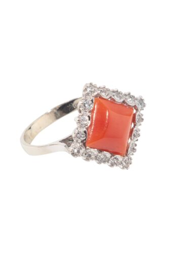 Ca. 1940 – Art Déco coral ring with diamonds - Image 3
