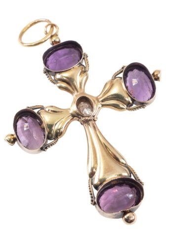 Ca. 1840 – Cross pendant with diamond and amethysts - Image 3