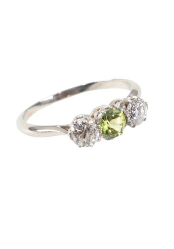 Ca. 1930 - Trilogy ring with peridot and diamonds - Image 3