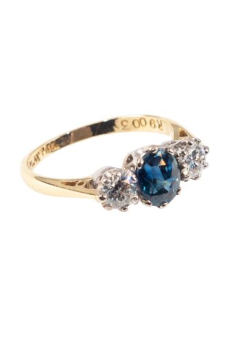 Ca. 1950 - Trilogy ring with sapphire and diamonds - Image 3