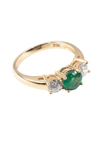 Ca. 1970 – Trilogy ring with emerald and diamonds - Image 3