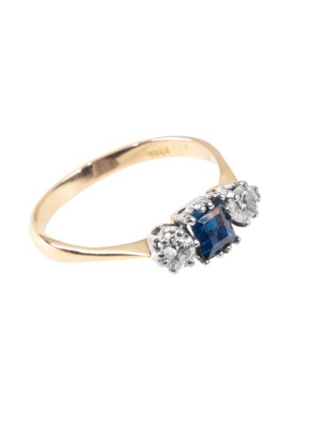 Ca. 1930 – Trilogy ring with sapphire and diamonds - Image 3