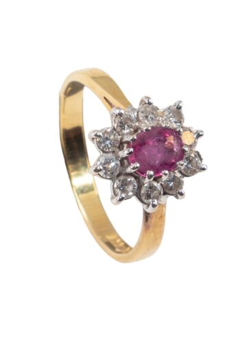 Dated 1972 - Entourage ring with pink sapphire and diamonds