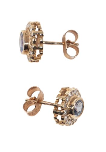 Dated 1984 - Vintage diamond ear studs with sapphires - Image 3