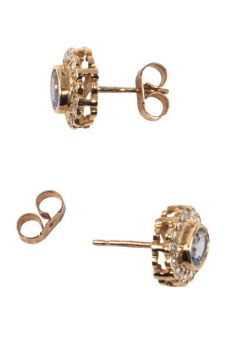 Dated 1984 - Vintage diamond ear studs with sapphires - Image 4