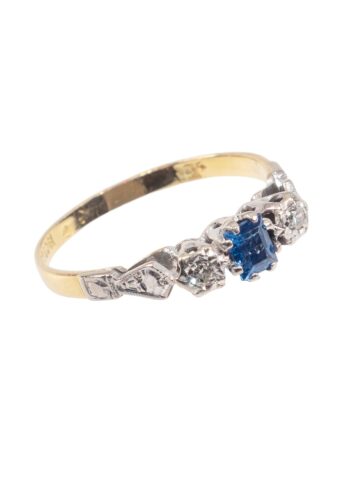 Ca. 1950 - Trilogy ring with sapphire and diamonds - Image 3