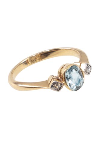 Ca. 1960 - Trilogy ring with aquamarine and diamonds - Image 3