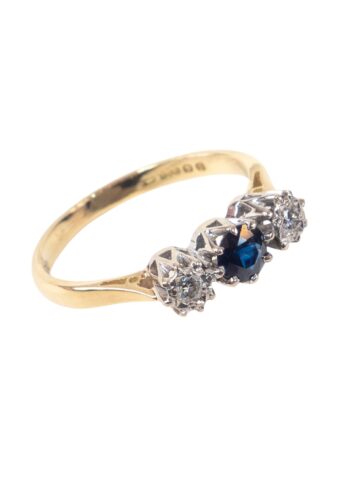Dated 1960 - Trilogy ring with sapphire and diamonds - Image 3