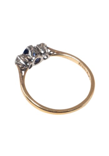 Ca. 1930 - Trilogy ring with sapphire and diamonds - Image 4
