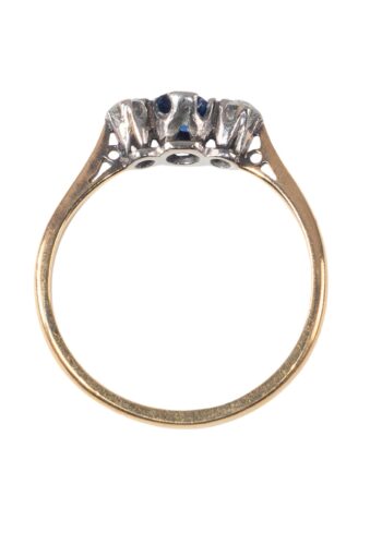 Ca. 1930 - Trilogy ring with sapphire and diamonds - Image 5