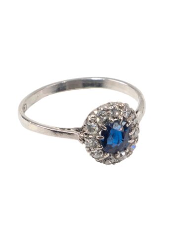 Ca. 1930 - Entourage sapphire ring with diamonds - Image 3