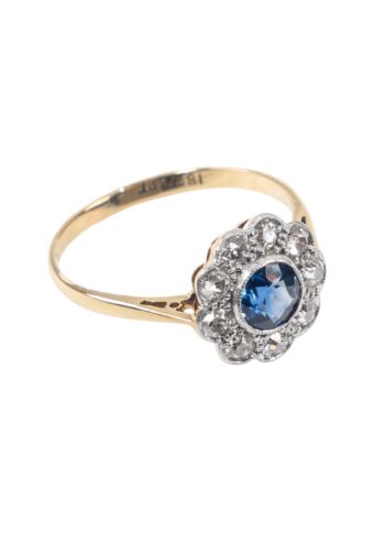 Ca. 1930 - Entourage sapphire ring with diamonds - Image 3