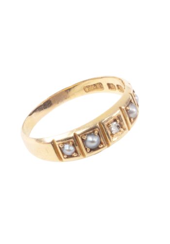 Dated 1904 - Edwardian ring with pearls and diamond - Image 3