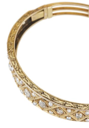 Ca. 1880 - Gold bangle with pearls and diamonds - Image 5