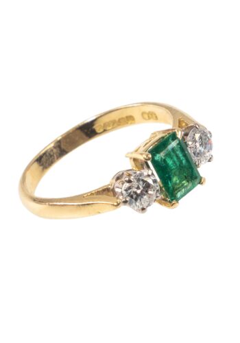 Ca. 1980 - Trilogy ring with emerald and diamonds - Image 3
