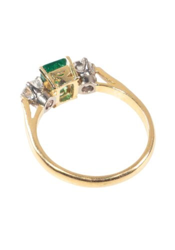 Ca. 1980 - Trilogy ring with emerald and diamonds - Image 4
