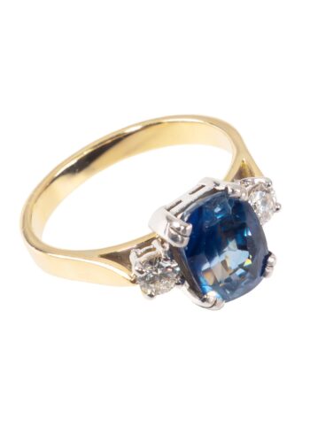 Ca. 1960 - Trilogy ring with sapphire and diamonds - Image 3