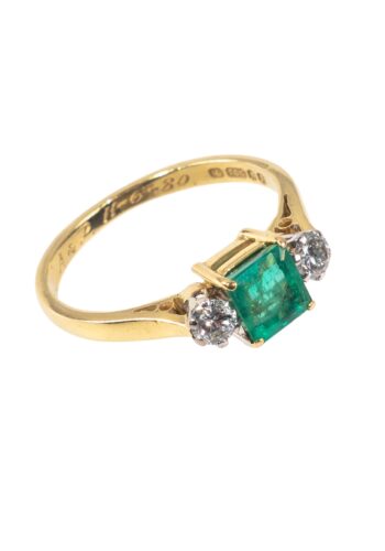 Ca. 1980 - Trilogy ring with emerald and diamonds - Image 3