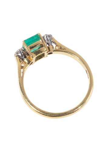 Ca. 1980 - Trilogy ring with emerald and diamonds - Image 4