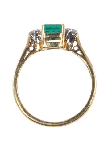 Ca. 1980 - Trilogy ring with emerald and diamonds - Image 5