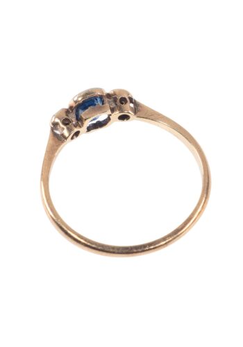 Ca. 1920 - Trilogy ring with sapphire and diamonds - Image 3