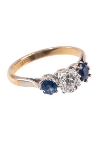 Ca. 1960 - Trilogy ring with sapphires and diamond - Image 3