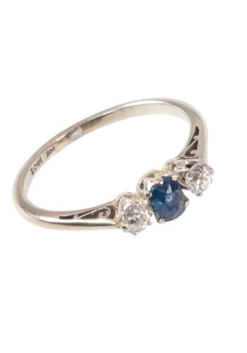 Ca. 1960 - Trilogy ring with sapphire and diamonds - Image 3