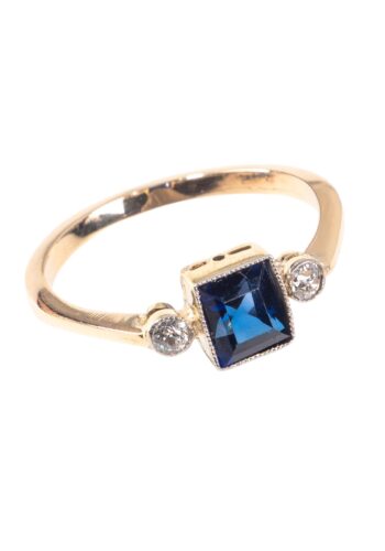 Ca. 1930 - Trilogy ring with sapphire and diamonds - Image 3