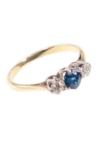 Ca. 1930 - Trilogy ring with sapphire and diamonds - Image 3