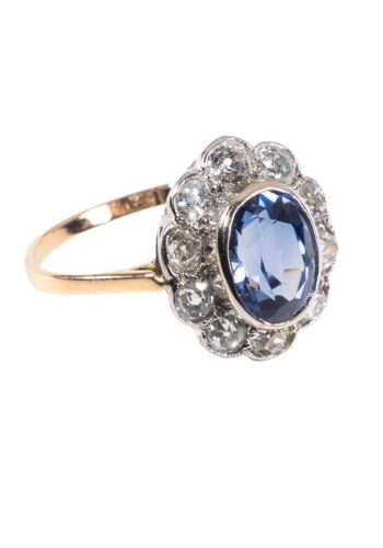 Ca. 1930 - Entourage ring with sapphire and diamonds - Image 3