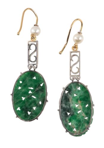 Ca. 1920 - Earrings with jade - Image 3