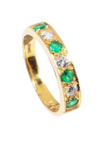 Ca. 1990 – Vintage diamond ring with emeralds