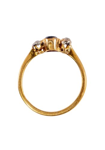 Ca. 1930 - Trilogy ring with sapphire and diamonds - Image 4
