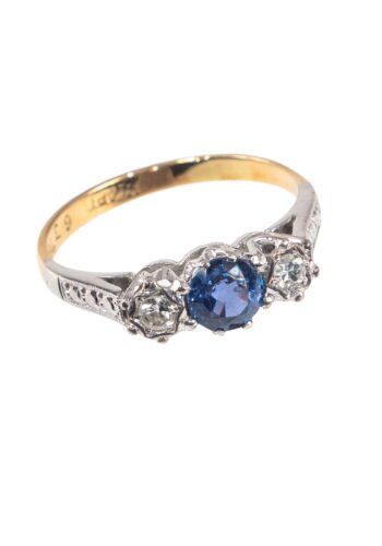 Ca. 1930 - Trilogy ring with sapphire and diamonds - Image 3