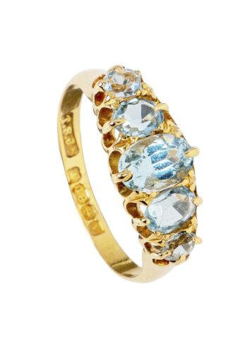 Dated 1870 – Victorian ring with 5 aquamarines